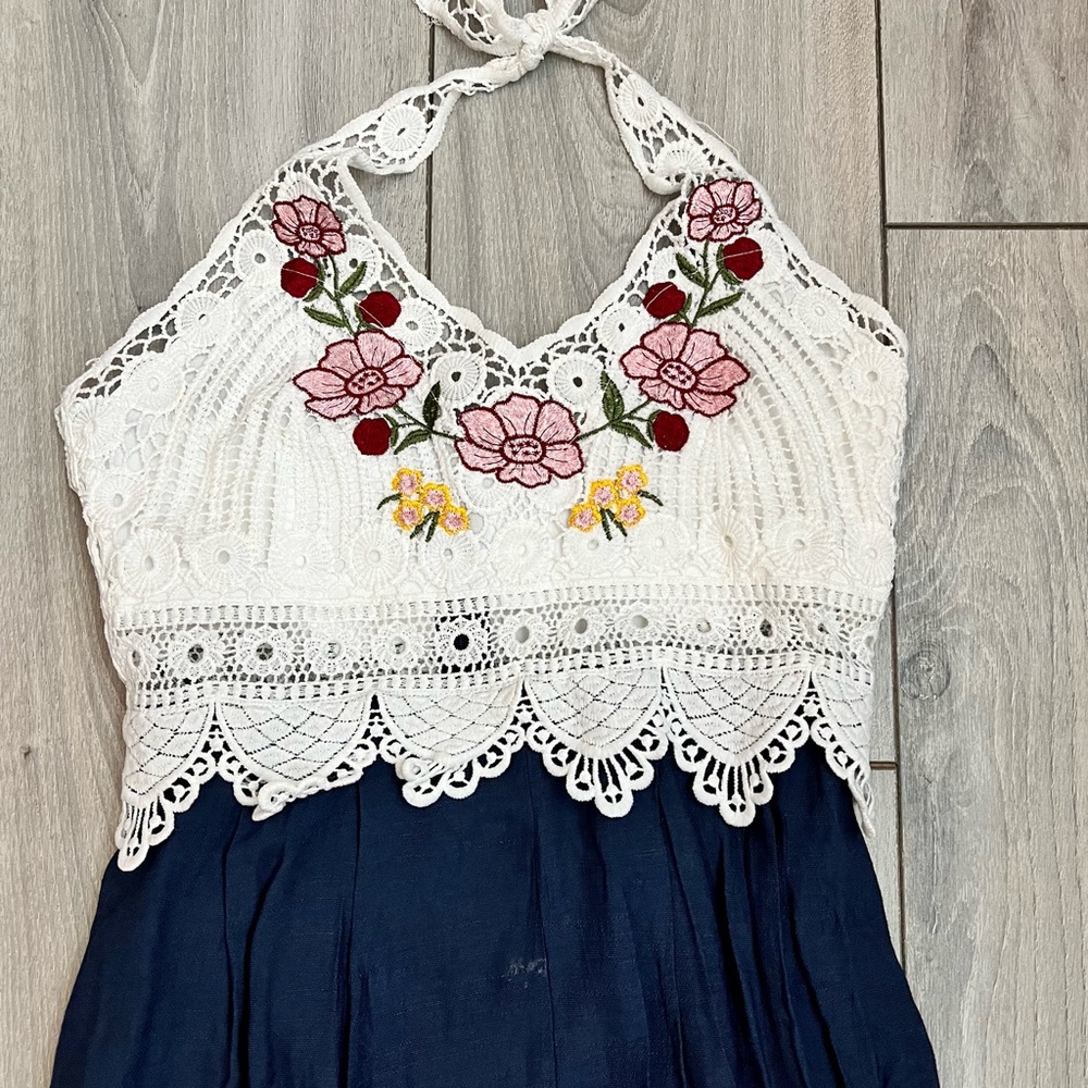 Floral Crochet halter jumpsuit in small